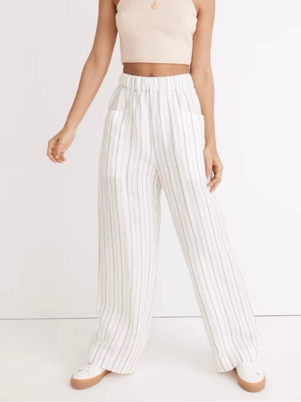 NWT Madewell White Pants with Navy Pinstripes in XS